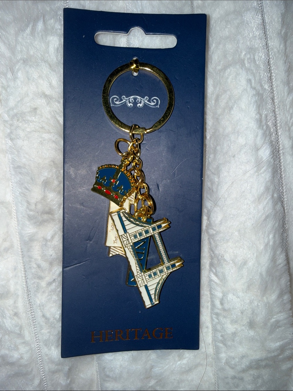 Heritage Gold-Tone London Keychain in Navy, White & Red